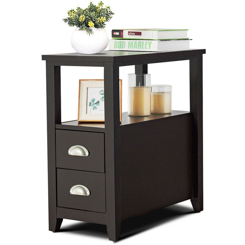 Nightstand End Table Wooden with 2 Drawers and Shelf Bedside Table image number 4