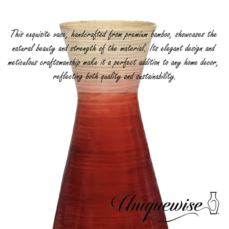 28" Bamboo Floor Vase Handmade Glossy Red Vase image number 4