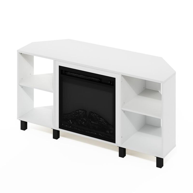 Jensen Corner Fireplace TV Stand with 4 Open Compartments, Solid White
