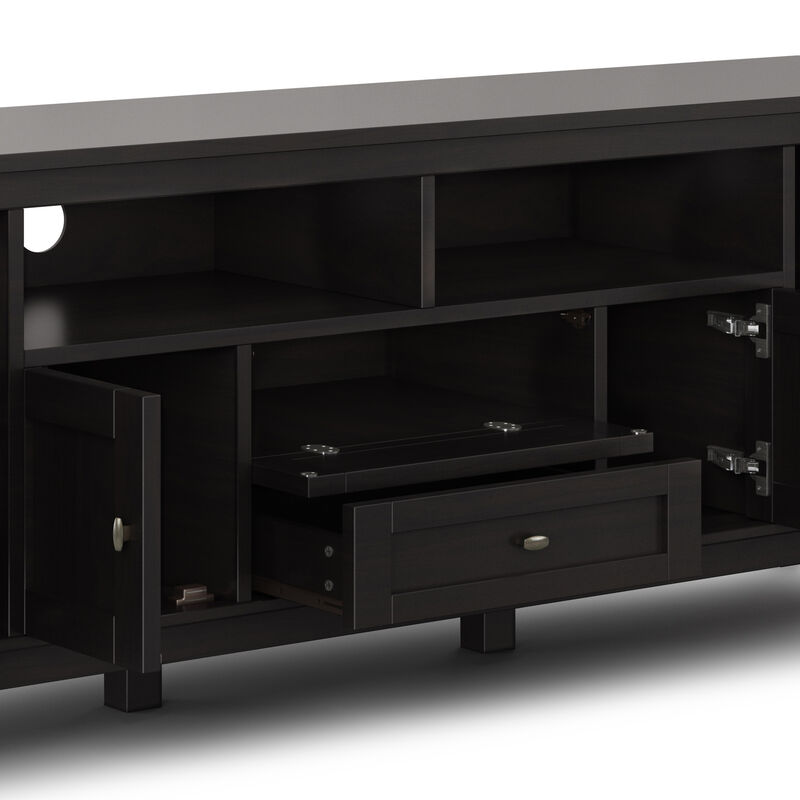 Warm Shaker SOLID WOOD 72 inch Wide Transitional TV Media Stand in Hickory Brown For TVs up to 80 inches