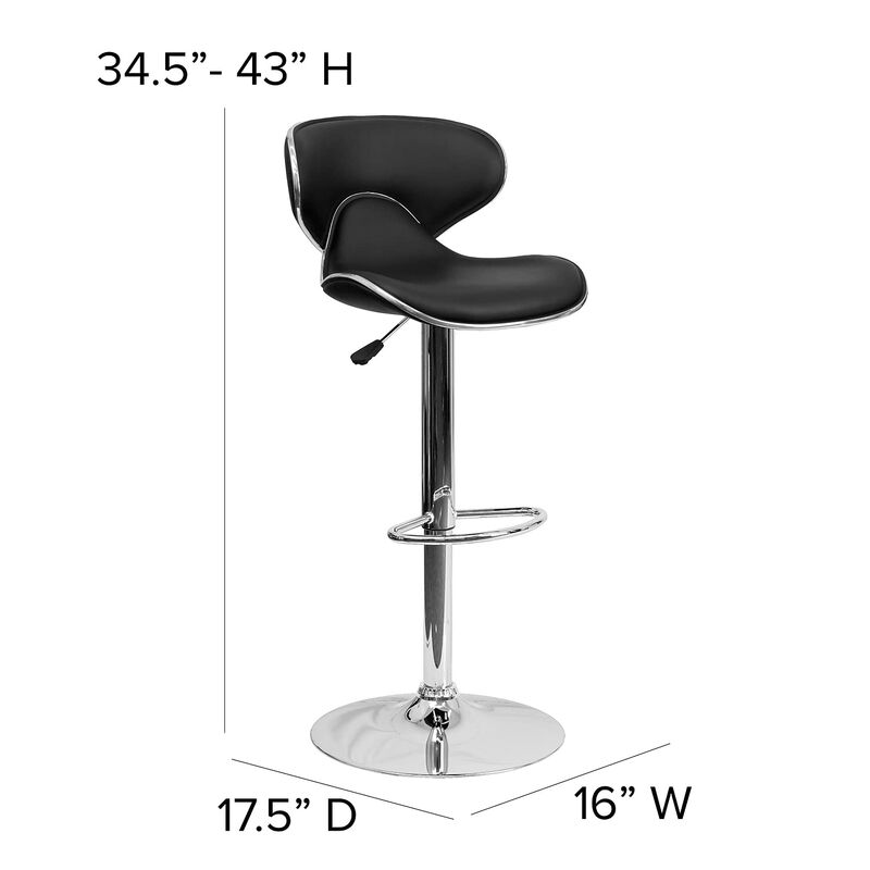 Flash Furniture Devin Contemporary Cozy Mid-Back Black Vinyl Adjustable Height Barstool with Chrome Base