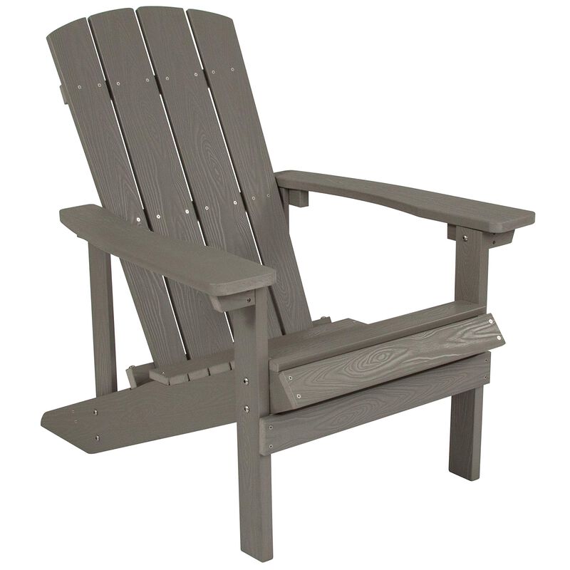 Flash Furniture Charlestown Indoor/Outdoor Faux Wood Adirondack Chair, Weather-Resistant Polyresin Patio Adirondack Chair with 350-lb. Static Weight Capacity, Gray image number 0