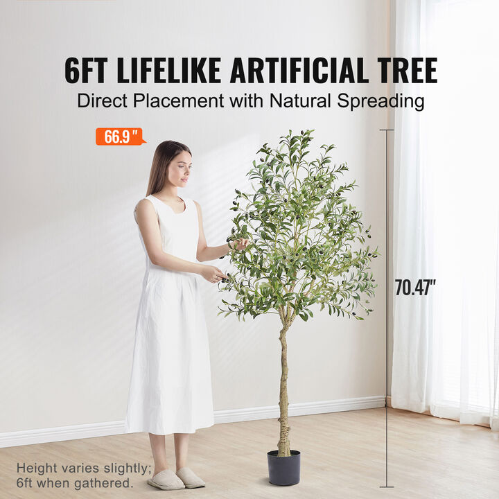 VEVOR 6 FT Artificial Olive Tree Green Natural Tall Faux Lifelike Fake Plant