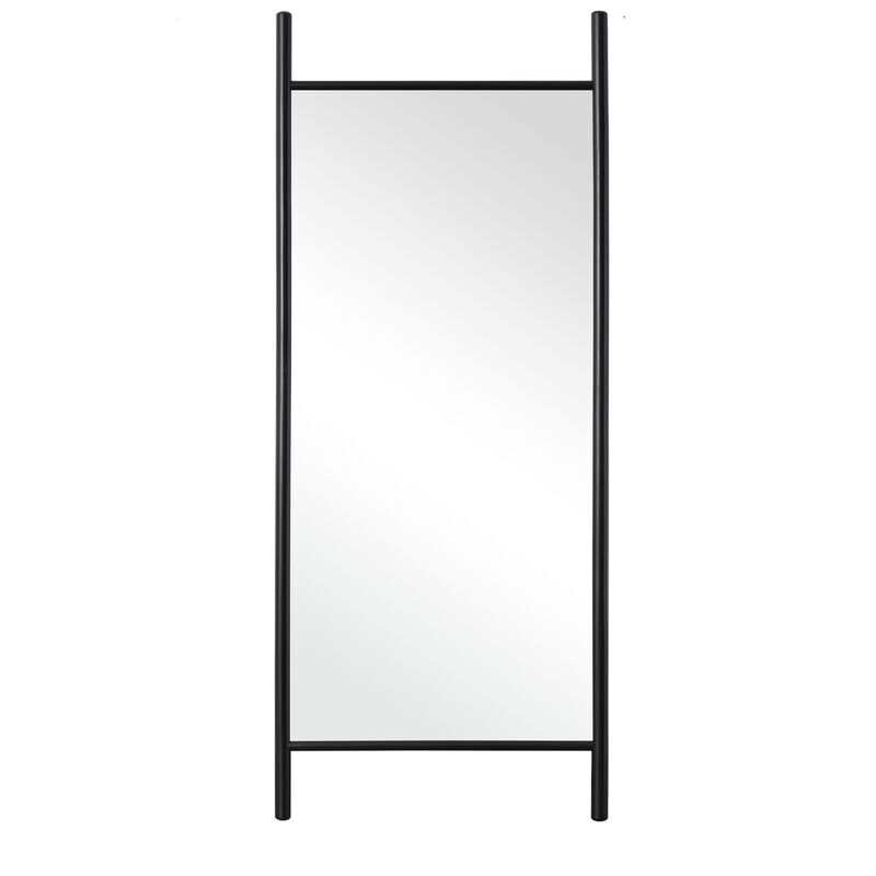 HomeRoots 71" Black Solid Wood Ladder Leaning Framed Full Length Mirror image number 2