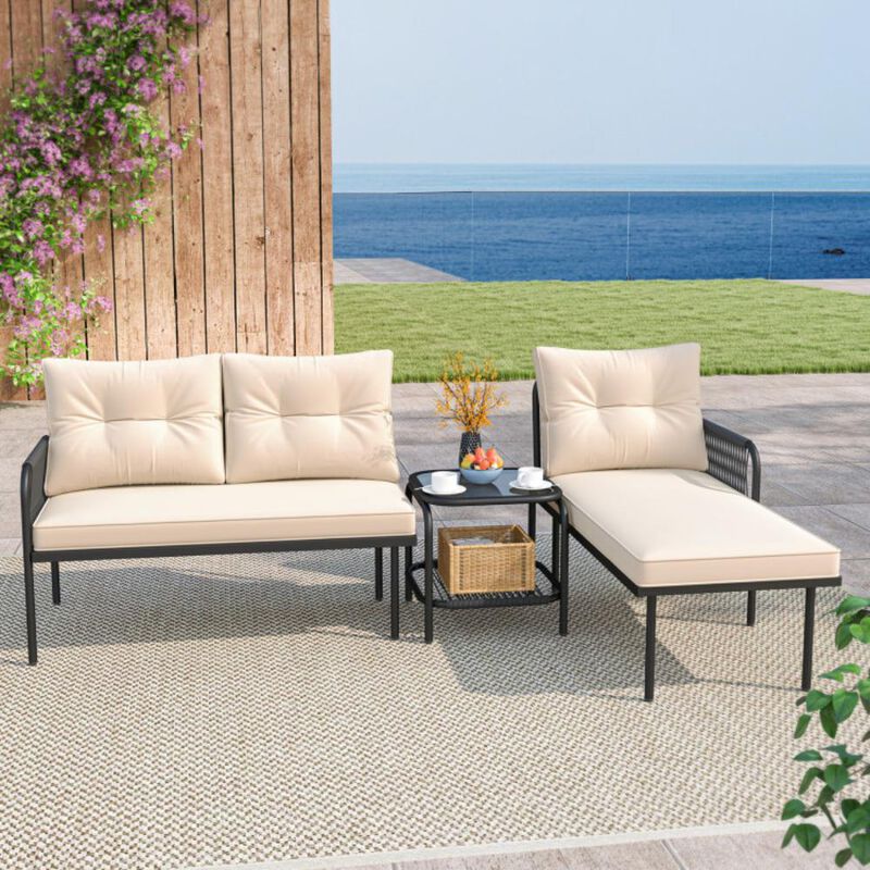 Hivvago 3-Piece L Shaped Patio Furniture Set PE Rattan Sectional Sofas