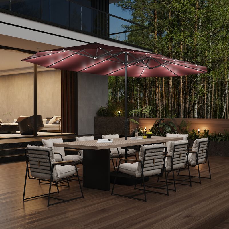 FUFU&GAGA 15-ft x 9-ft Wine Red Large Outdoor Cantilever Umbrella with Solar Panel, Lights & Base, Iron Frame Offset Sunshade image number 3