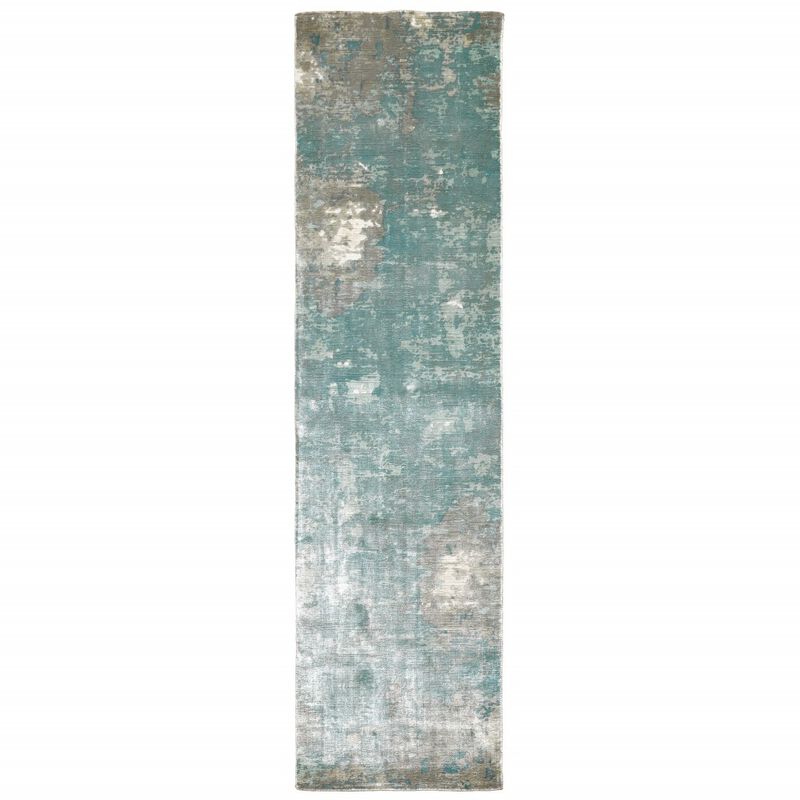 3 X 10 Blue And Gray Abstract Pattern Indoor Runner Rug
