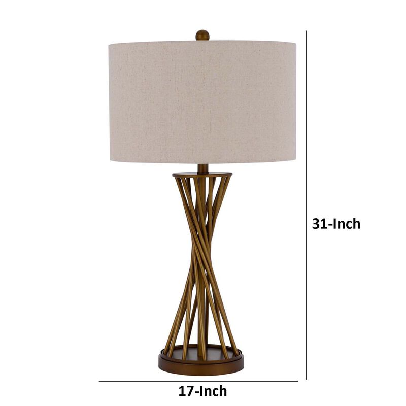 Table Lamp, Twisted Hourglass Gold Base, Light Brown Shade, 31 Inch image number 7
