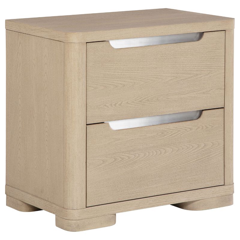 Saina Nightstand with 2 Drawers, Block Feet, Light Elm Wood 27 Inch image number 2