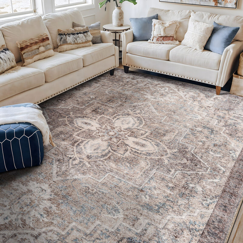 World Rug Gallery Savina Beige Persian-Inspired Machine Washable Indoor Area Rug with Non-Slip Backing image number 7