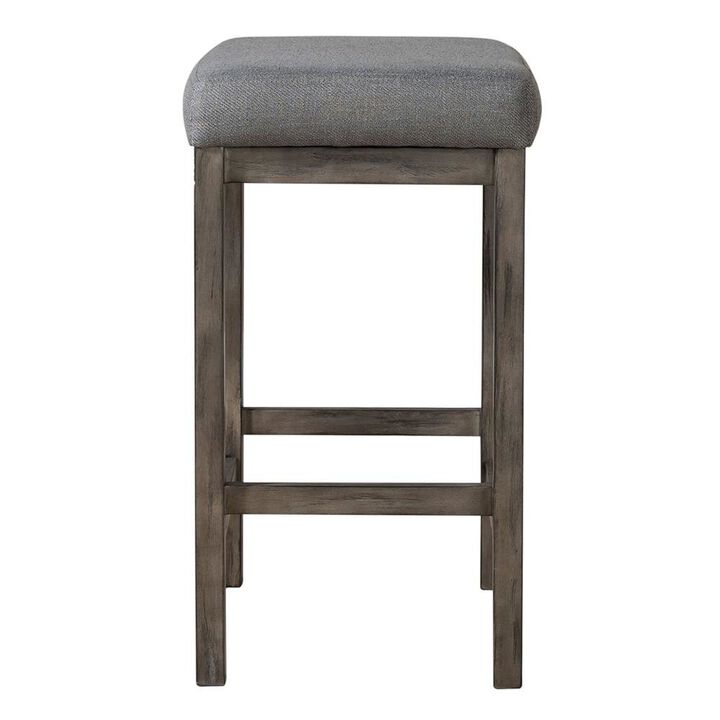 Gray Upholstered Stool for Vanity, Small Vanity Stool with Wooden Legs