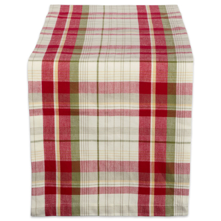 14" x 108" Red  Moss Green And White Rectangular Orchard Plaid Table Runner