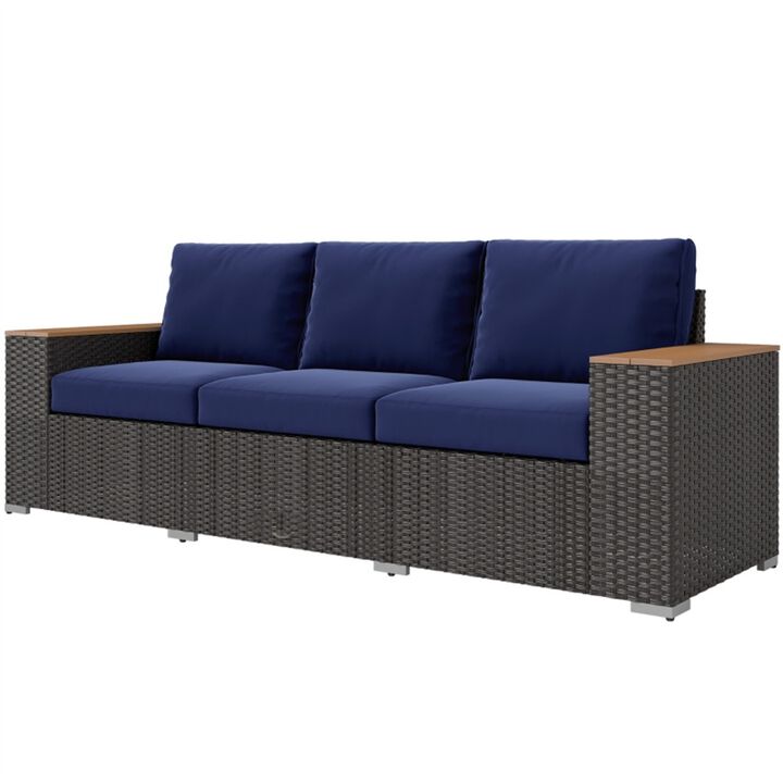 Modern Outdoor Patio Rattan Three-Seat Sofa for Backyard Seating