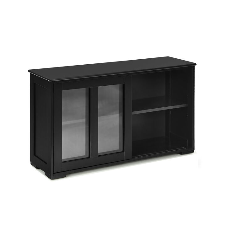 Kitchen Storage Cabinet with Glass Sliding Door