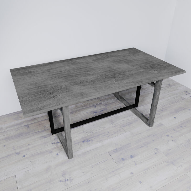 St Tropez Dining Table, 72 Inch Rectangular Mango Wood Top with Iron Trestle Base, 6 Seater, Gray and Black