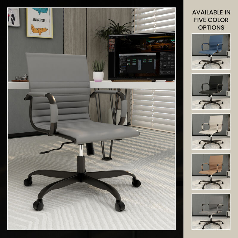 LeisureMod Harris Ergonomic High-Back Office Chair &ndash; Leather Upholstery, Adjustable Swivel, Tilt, and Black Iron Frame for Office & Conference Use