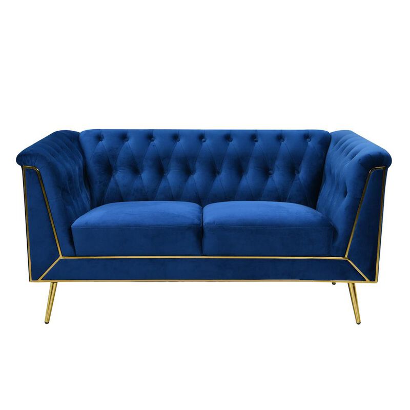 Best Master Furniture Ninian Blue Velvet with Gold Accent Loveseat