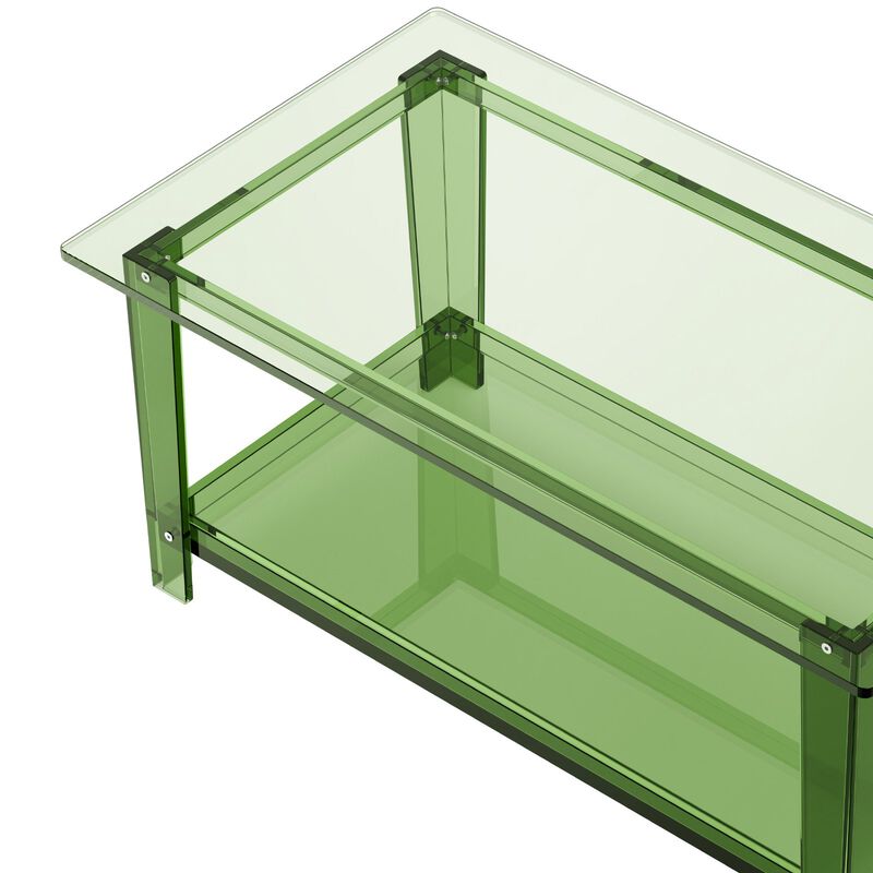 Modern Acrylic Coffee Table, 2 Tier Center Table with Storage Shelf - Green image number 8