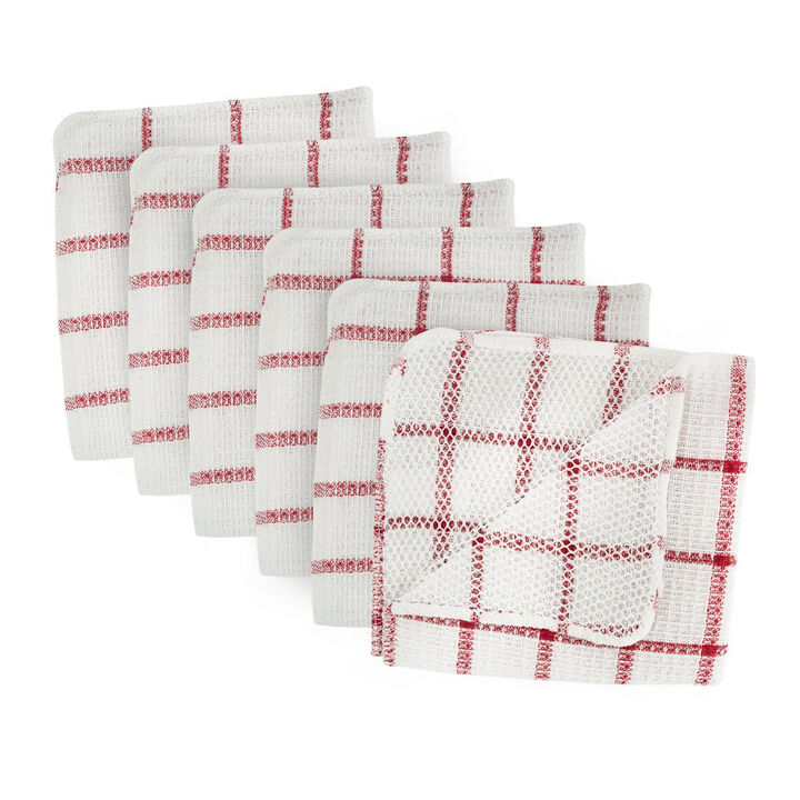 Pack of 6 Red and White Checkered Pattern Scrubber Dishcloths 12"