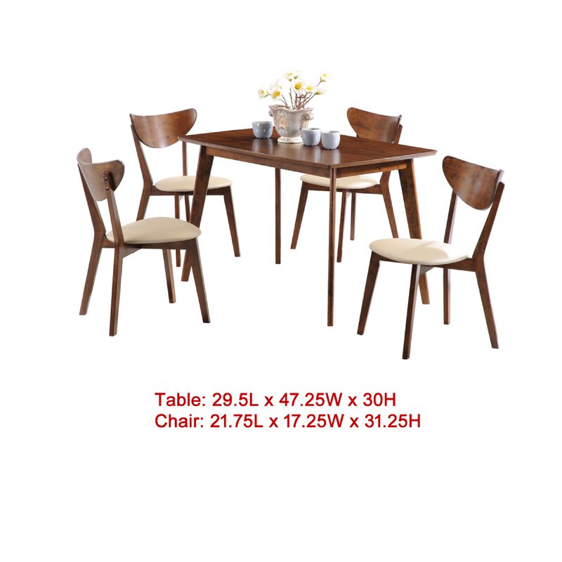 Kosy 5pc Dining Table n 4 Chair Set, Chestnut Brown, Tan Faux Leather
