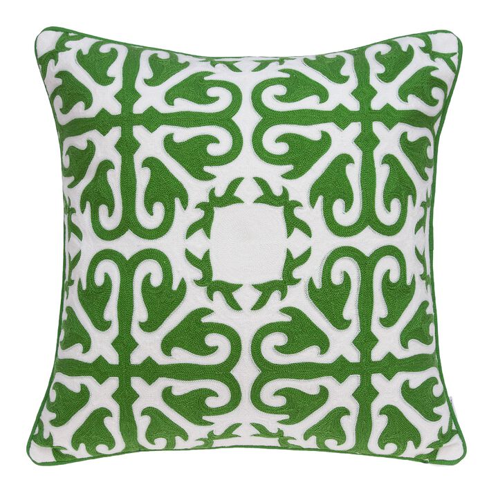 20" Green and White Morroccon Stencil Throw Pillow