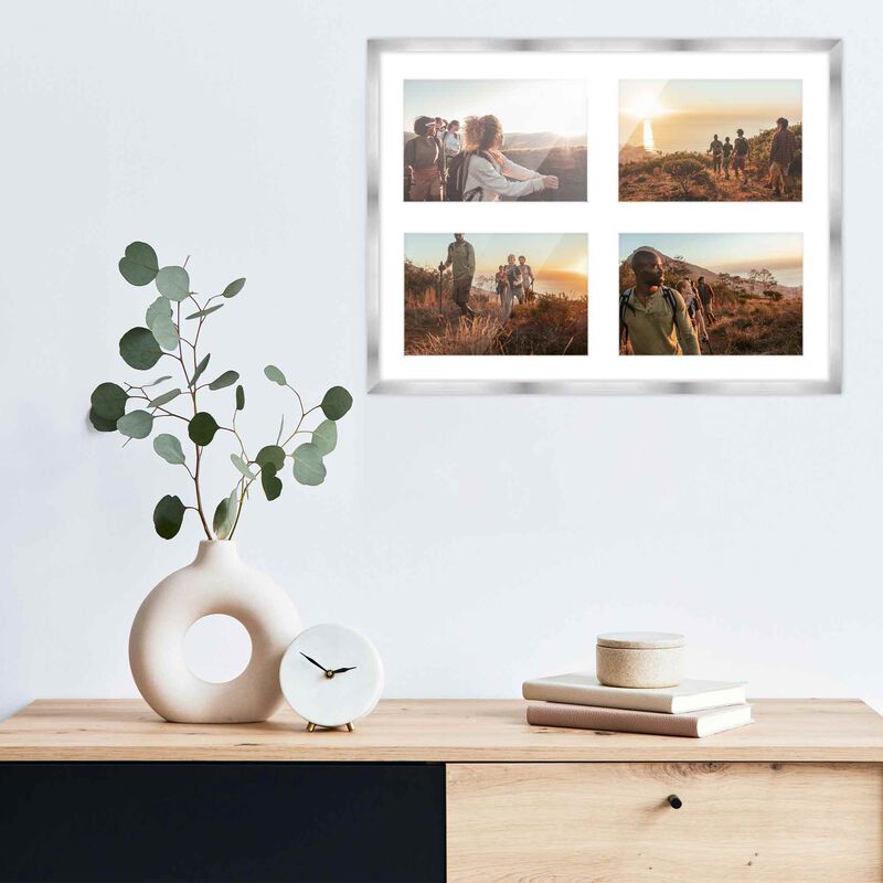 12x16 Wood Collage Frame with White Mat For 4 5x7 Pictures