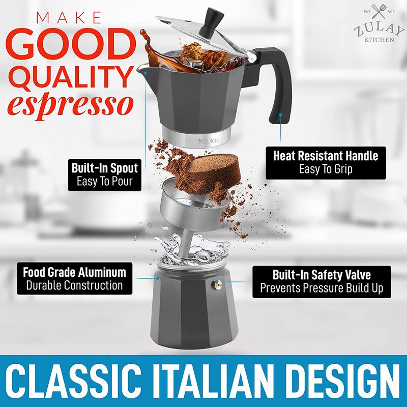 Classic Italian Style Espresso Cup Moka Pot - 5 Cups image number 2