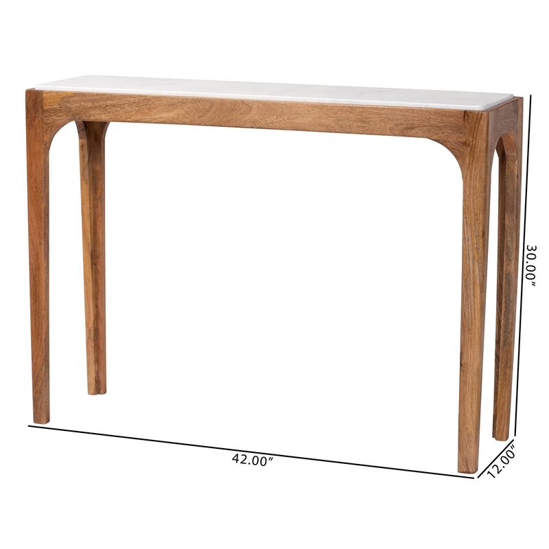 Baxton Studio Lluvia Slim Marble Console Table - Modern Accent Table with Mango Wood Frame for Entryway, Hallway, or Living Room image number 6