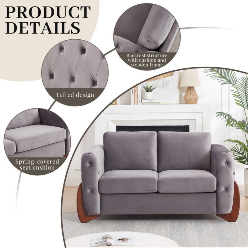 Zagrek Mid‑Century Modern Button Tufted Velvet Loveseat image number 3
