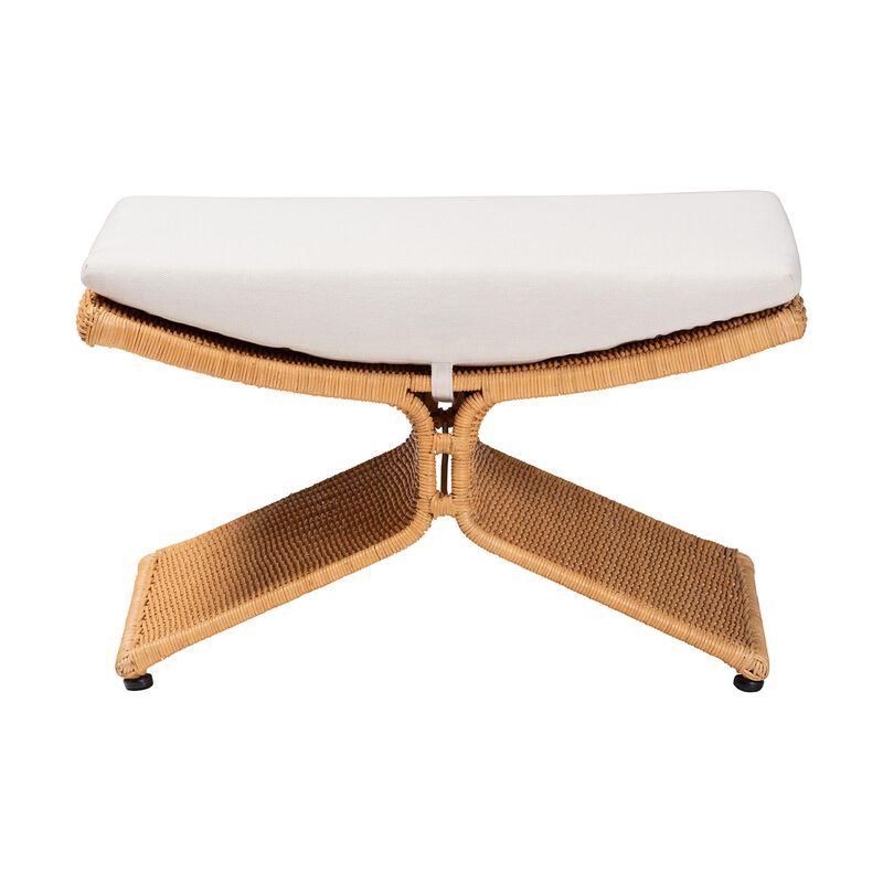 bali & pari Reya Natural Rattan Footstool - Sculptural Handwoven Ottoman with Pedestal Base for Boho, Coastal, or Tropical Lounge and Living Spaces