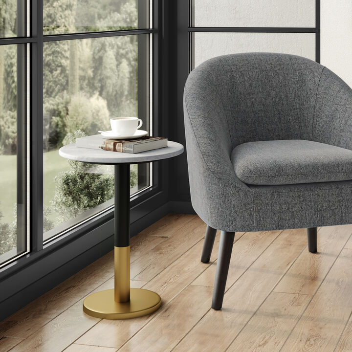 Evans 16 inch Wide Modern Side Table in White Genuine Marble and Black/Gold Iron