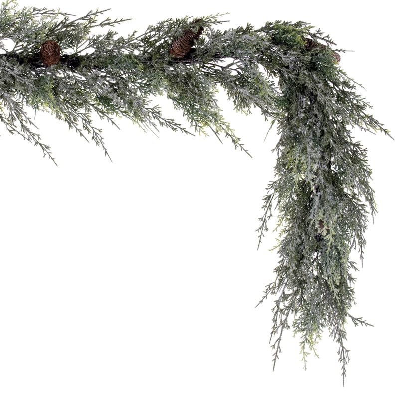 Vickerman 6' Artificial Snow Cedar Hanging Garland with Pinecones - Natural Looking Garland for Staircase or Mantel - Comes with Artificial Pinecones - Reliable and Durable image number 4