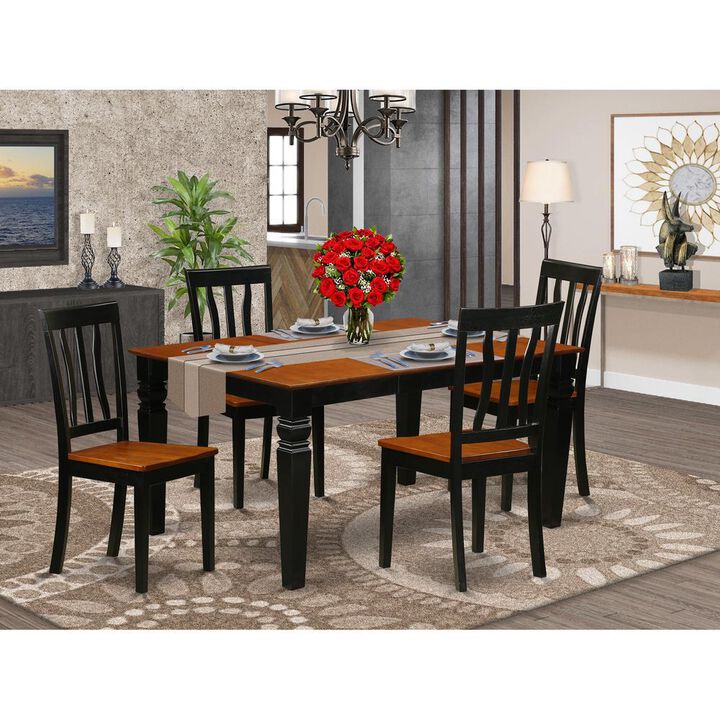 5 Pc Kitchen Table set with a Dining Table and 4 Wood Kitchen Chairs in Black