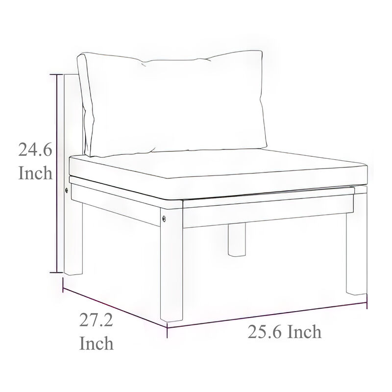 2pc Outdoor Patio Sofa and Table Set, Ivory Cushion, Brown Acacia Wood - Benzara