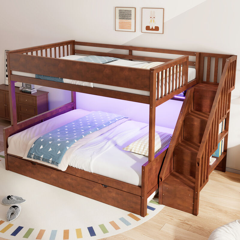 Merax Full XL over Queen Bunk Bed with Storage Staircase image number 2