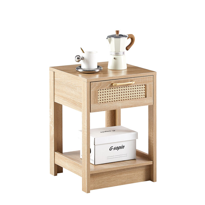 Stylish Rattan End Table with Drawer for Living Room and Bedroom