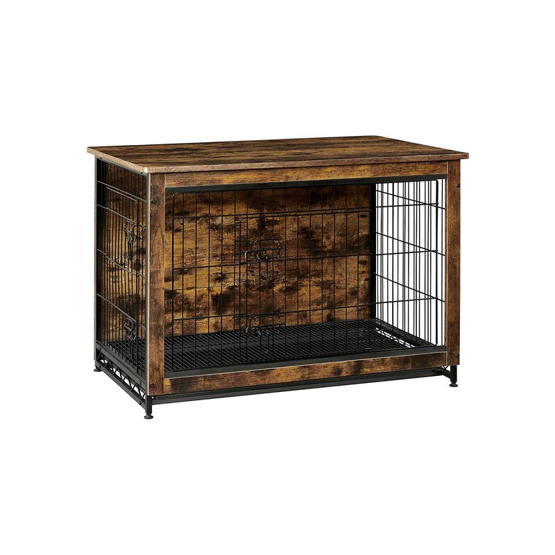 BreeBe Brown & Black Wooden Dog Crate with 2 Doors