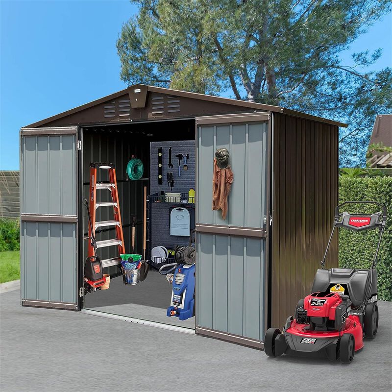 CLIHOME 8.2x6.2Ft Outdoor Patio Metal Steel Storage Shed,Utility Tool Shed Storage House with Double Lockable Doors and Air Vents image number 1