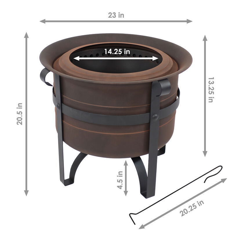 Sunnydaze Steel Cauldron-Style Smokeless Fire Pit with Poker