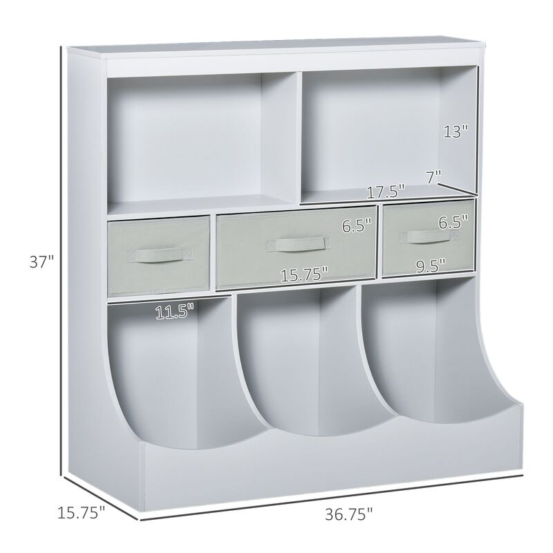 Grey Kids' Organizer: Freestanding Cabinet with Bookshelf and Drawers