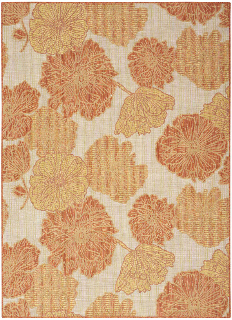 HomeRoots 6' X 9' Orange And Ivory Floral Indoor Outdoor Area Rug image number 2