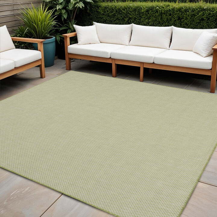 HomeRoots 4' Ivory And Green Square Geometric Indoor Outdoor Area Rug