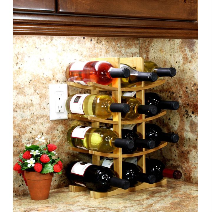 Hivvago 12 Bottle Wine Rack Modern Asian Style in Natural Bamboo