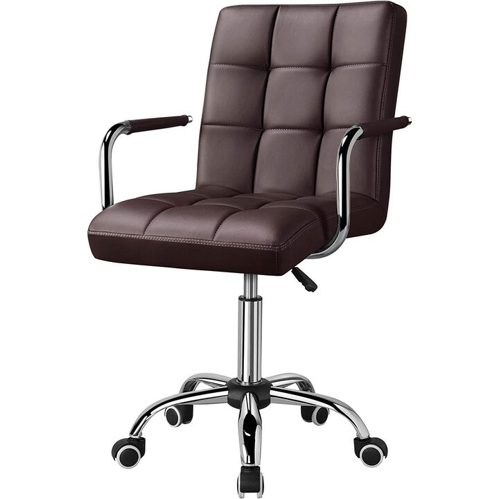 Modern Faux Leather Mid-Back Office Chair with Armrests and Wheels