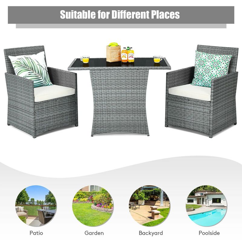 Mondawe 3 Pieces Patio Rattan Furniture Set with Cushioned Armrest Sofa