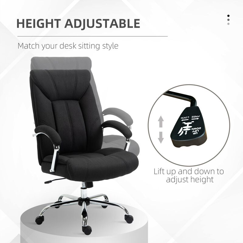 High Back Swivel Home Office Chair Task Ergonomic Linen Fabric Computer Chair, with Arm, Adjustable Height, Black