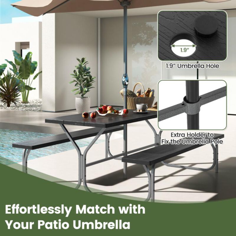 Hivvago Picnic Table Bench Set with HDPE Tabletop for 8 Person