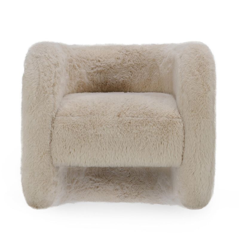 Ciel Accent Chair with Barrel Style Plush Foam Cushion, Beige Faux Fur