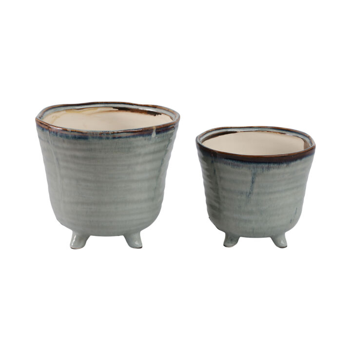 Organic Footed Planters, Blue