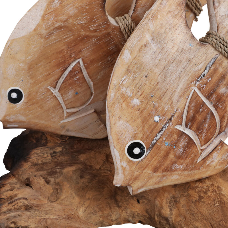 14" Wood Swimming Fish On Branch, Wht/nat image number 4